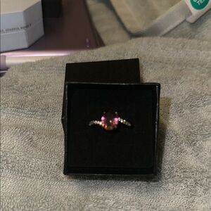 Purple and Silver Dainty Ring with Gemstone
